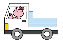 トラックを運転したカエルのイラスト